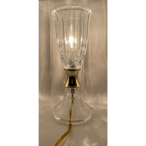 Vintage Cut Crystal Torchiere Lamp Gold Accented Tabletop Lamp 12 inches - Picture 11 of 12